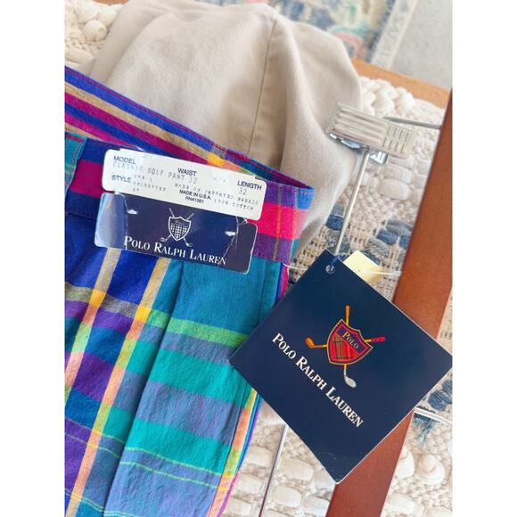 Vintage Polo Ralph Lauren Madras Plaid Golf Pants W32 Ivy League prep Made USA - Picture 8 of 10